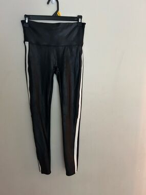 SPANX Black Faux-Leather Shaping Leggings with Red Tag